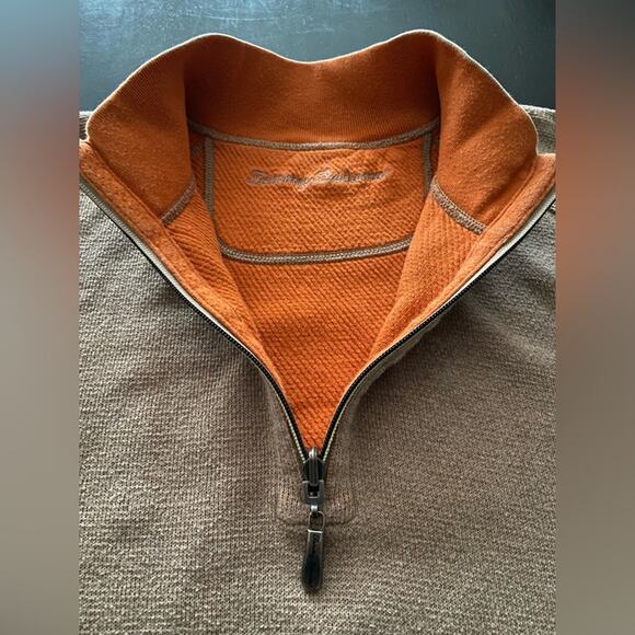 TOMMY BAHAMA Reversible Tan/Orange 1/4 Zip Cotton Pullover Sweater sz XLarge - Picture 1 of 15